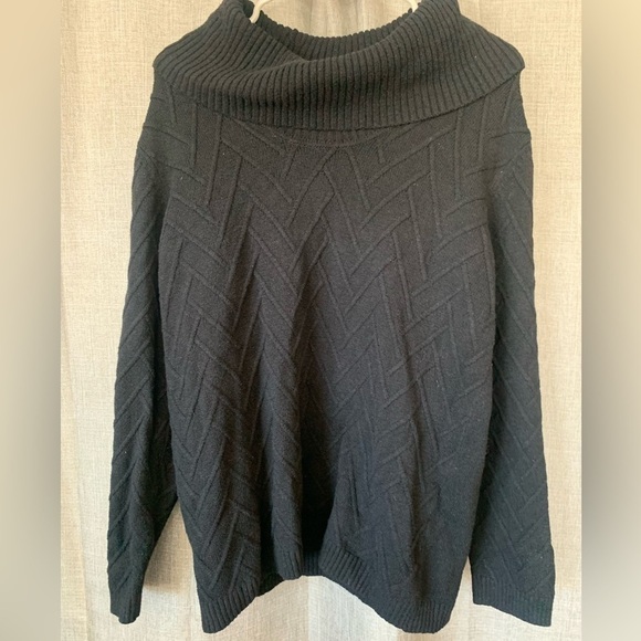 Calvin Klein Black Herringbone Cowl Neck Knit Sweater Women’s Large - Picture 1 of 4